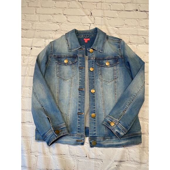 Me.n.u Denim Jean Jacket Sparkly Distressed Glitter Stars girls size Large A586 - Picture 6 of 8